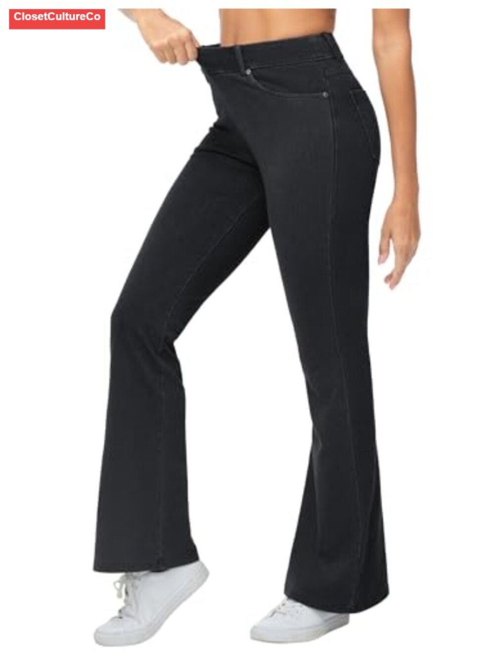 Women's Pull On Flare Jeggings Stretchy Bell Bottom Jeans High Rise
